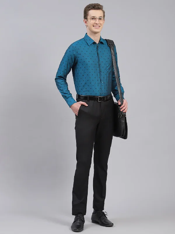 Men's Stretch - Fabric Casual Shirts in Navy Blue for a Comfortable and Flexible FitMen Teal Blue Jaquard Shirt Men's Stretch - Fabric Casual Shirts in Navy Blue for a Comfortable and Flexible FitMen Teal Blue Jaquard Shirt