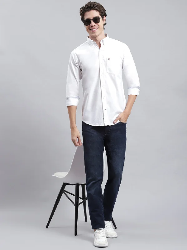 Men's Two - Tone Contrast Panel Casual Shirts in White and Navy for a Stylish and Eye - Catching DesignMen White Solid Shirt Men's Two - Tone Contrast Panel Casual Shirts in White and Navy for a Stylish and Eye - Catching DesignMen White Solid Shirt