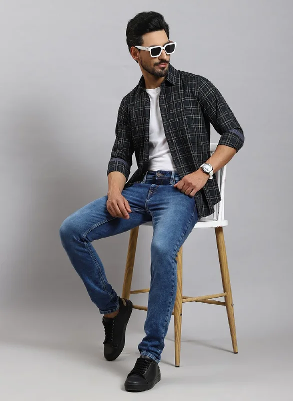 Men's Distressed Denim Casual Shirts with Frayed Edges for a Trendy and Rugged LookMen Blue Check Pure Cotton Shirt Men's Distressed Denim Casual Shirts with Frayed Edges for a Trendy and Rugged LookMen Blue Check Pure Cotton Shirt