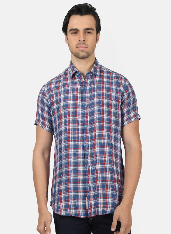 Men's Slim - Fit Printed Floral Casual Shirts in Pastel Colors for a Spring - Inspired VibeMen Blue Check Shirts Men's Slim - Fit Printed Floral Casual Shirts in Pastel Colors for a Spring - Inspired VibeMen Blue Check Shirts