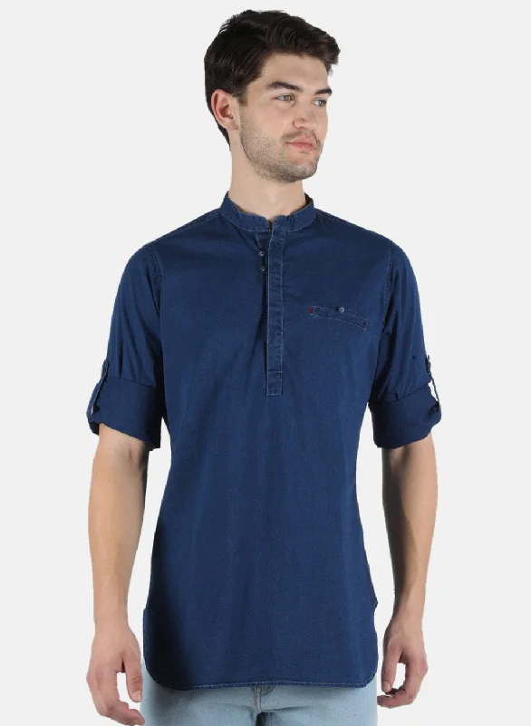 Men's Wrinkle - Resistant Polyester Blend Casual Shirts for Easy Travel and MaintenanceMen Blue Solid Shirt Men's Wrinkle - Resistant Polyester Blend Casual Shirts for Easy Travel and MaintenanceMen Blue Solid Shirt