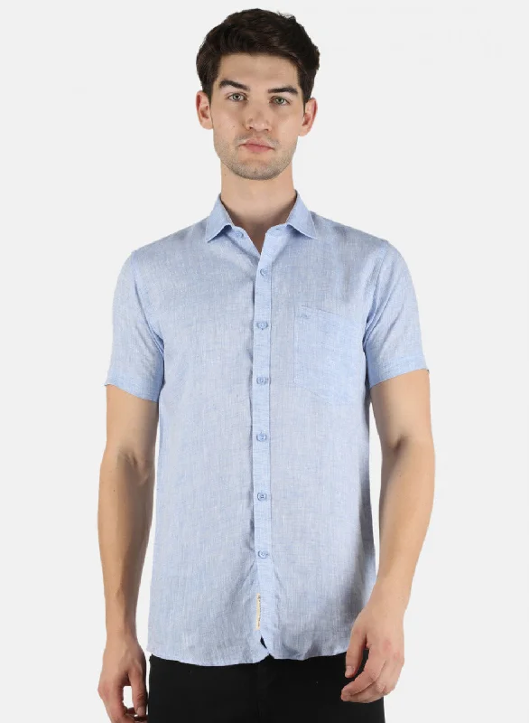 Men's Linen Blend Casual Shirts with Roll - Up Sleeves for a Summer Beach LookMen Blue Solid Shirt Men's Linen Blend Casual Shirts with Roll - Up Sleeves for a Summer Beach LookMen Blue Solid Shirt