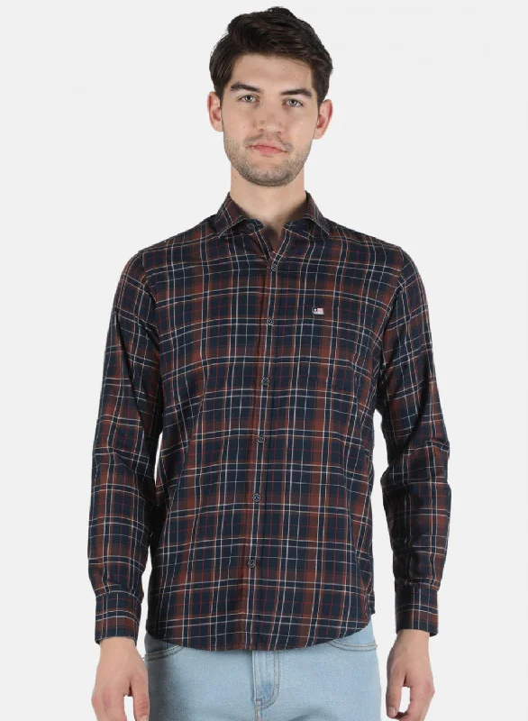 Men's Two - Tone Contrast Panel Casual Shirts in White and Navy for a Stylish and Eye - Catching DesignMen Brown Check Shirt Men's Two - Tone Contrast Panel Casual Shirts in White and Navy for a Stylish and Eye - Catching DesignMen Brown Check Shirt