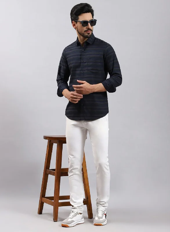 Men's Thermal - Lined Casual Shirts in Black for Added Warmth in Cold WeatherMen Green Stripe Pure Cotton Shirt Men's Thermal - Lined Casual Shirts in Black for Added Warmth in Cold WeatherMen Green Stripe Pure Cotton Shirt