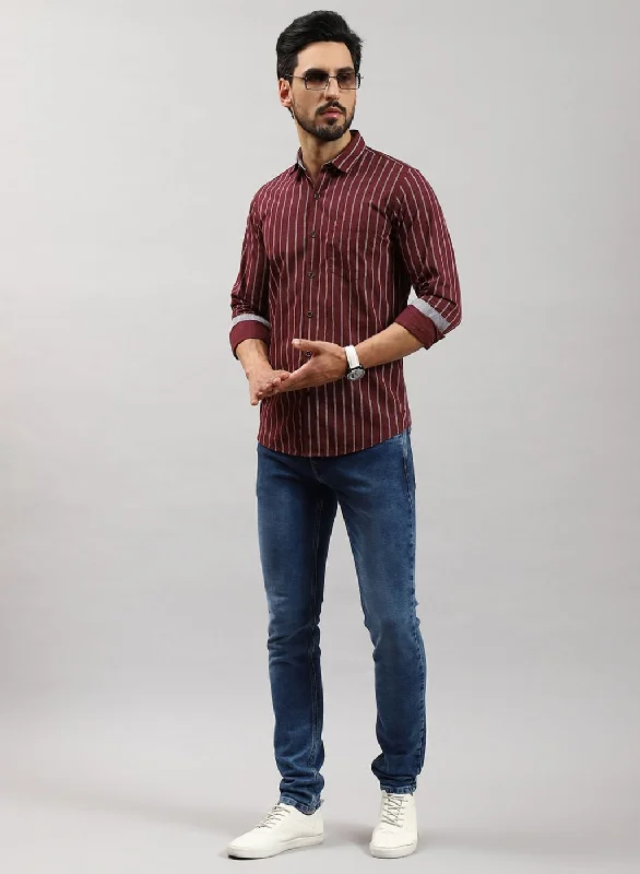 Men's Button - Down Oxford Casual Shirts in Crisp White for a Classic and Versatile StyleMen Maroon Stripe Pure Cotton Shirt Men's Button - Down Oxford Casual Shirts in Crisp White for a Classic and Versatile StyleMen Maroon Stripe Pure Cotton Shirt