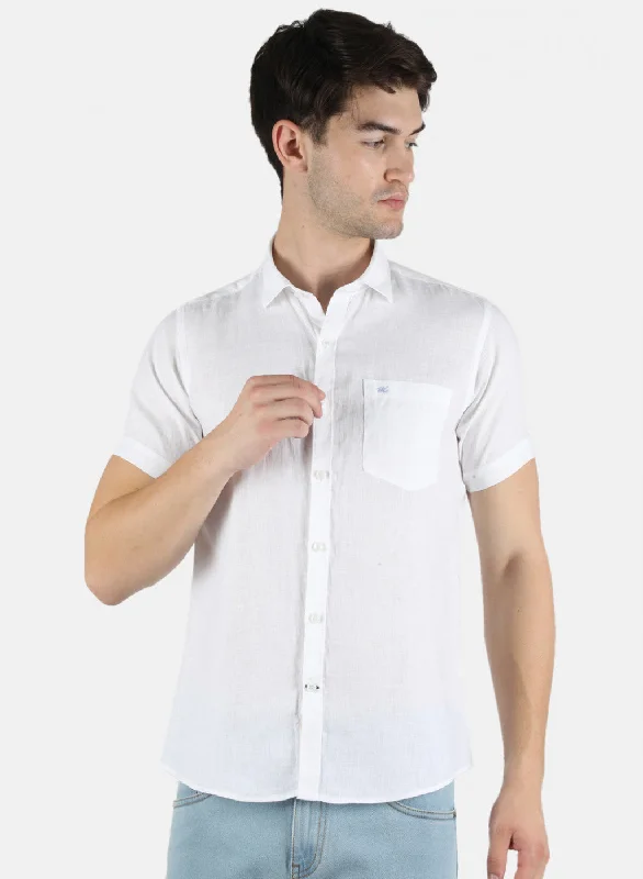 Men's Stretch - Fabric Casual Shirts in Navy Blue for a Comfortable and Flexible FitMen White Solid Shirt Men's Stretch - Fabric Casual Shirts in Navy Blue for a Comfortable and Flexible FitMen White Solid Shirt