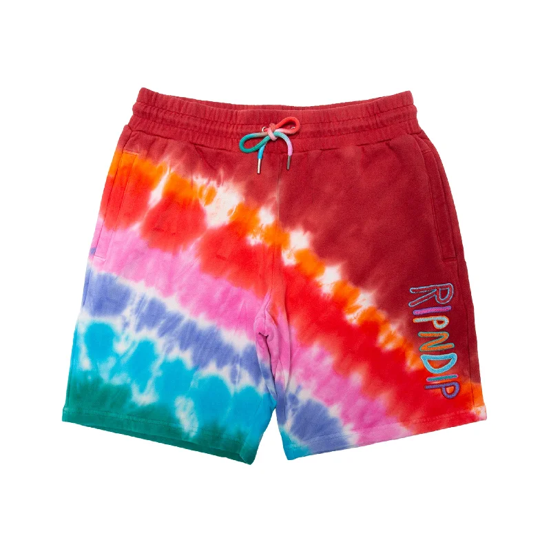 Men's distressed cotton shorts for a bohemian - inspired styleOG Prisma Embroidered Sweatshorts (Red Tie Dye) Men's distressed cotton shorts for a bohemian - inspired styleOG Prisma Embroidered Sweatshorts (Red Tie Dye)