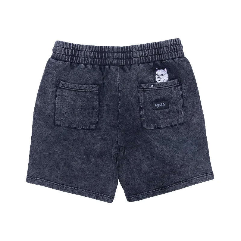 Men's button - fly denim work shorts for durability on the jobPeek A Nermal Sweatshorts (Black Acid Wash)