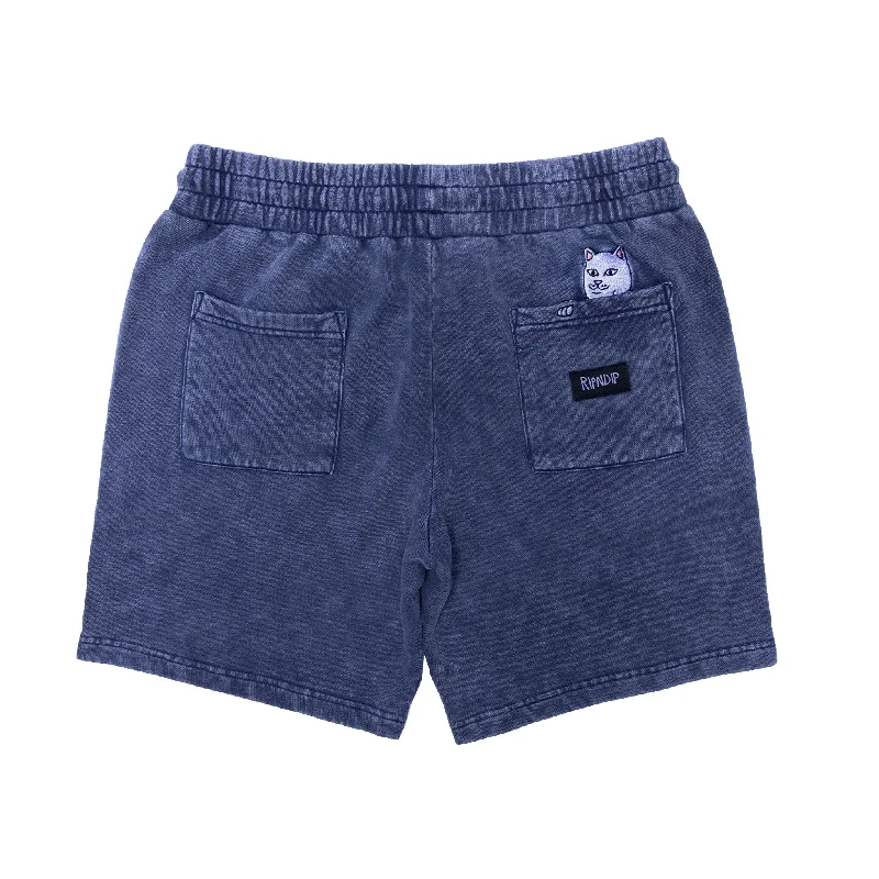 Men's drawstring casual linen shorts for a laid - back summer lookPeek A Nermal Sweatshorts (Navy Acid Wash) Men's drawstring casual linen shorts for a laid - back summer lookPeek A Nermal Sweatshorts (Navy Acid Wash)