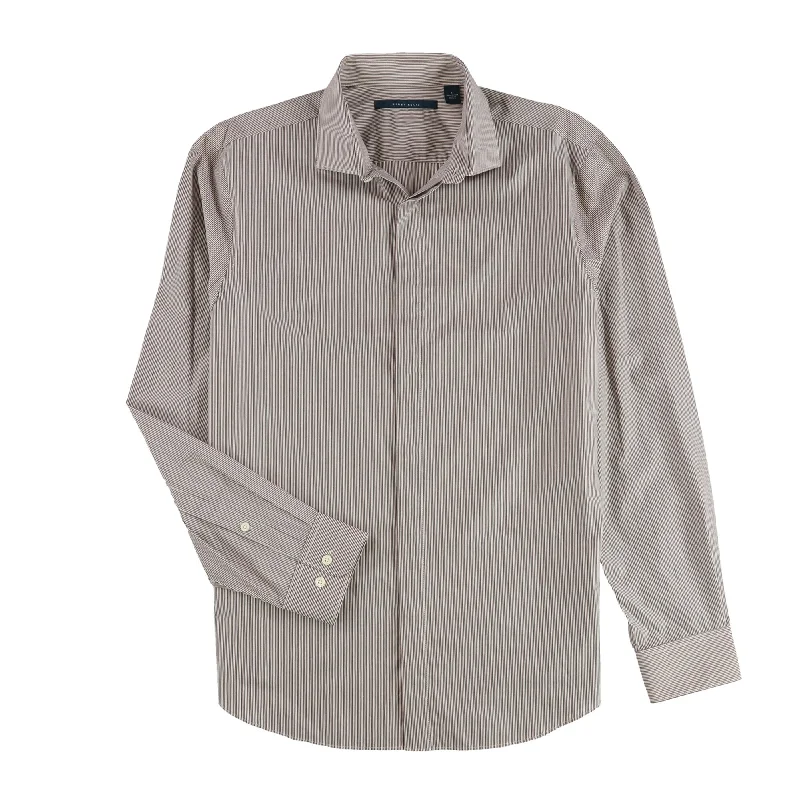 Men's Sustainable Recycled Material Casual Shirts for Eco - Conscious ConsumersPerry Ellis Mens Striped Button Up Shirt, Beige, Large