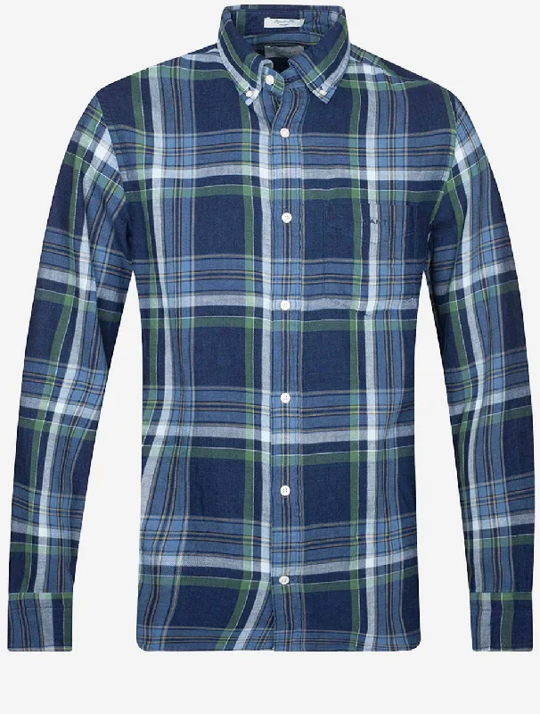 Men's Two - Tone Contrast Panel Casual Shirts in White and Navy for a Stylish and Eye - Catching DesignRegular Indigo Twill Check Shirt Dark Indigo Men's Two - Tone Contrast Panel Casual Shirts in White and Navy for a Stylish and Eye - Catching DesignRegular Indigo Twill Check Shirt Dark Indigo