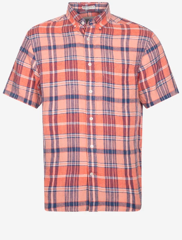 Men's Tailored Fit Checkered Casual Shirts in Multicolor for a Smart - Casual EnsembleRegular Linen Madras Short Sleeve Shirt Peachy Pink Men's Tailored Fit Checkered Casual Shirts in Multicolor for a Smart - Casual EnsembleRegular Linen Madras Short Sleeve Shirt Peachy Pink
