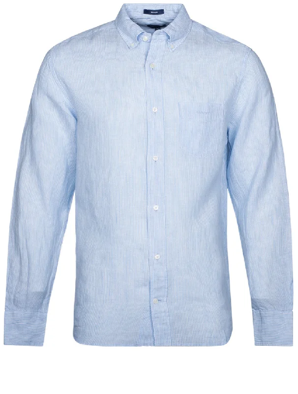 Men's Slim - Fit Printed Floral Casual Shirts in Pastel Colors for a Spring - Inspired VibeRegular Linen Stripe Shirt Capri Blue Men's Slim - Fit Printed Floral Casual Shirts in Pastel Colors for a Spring - Inspired VibeRegular Linen Stripe Shirt Capri Blue