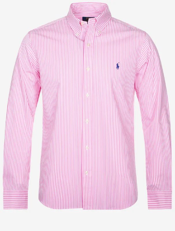 Plus Size Men's Striped Chambray Casual Shirts with a Spread Collar for a Preppy AppearanceButtondown Stripe Shirt Pink White Plus Size Men's Striped Chambray Casual Shirts with a Spread Collar for a Preppy AppearanceButtondown Stripe Shirt Pink White