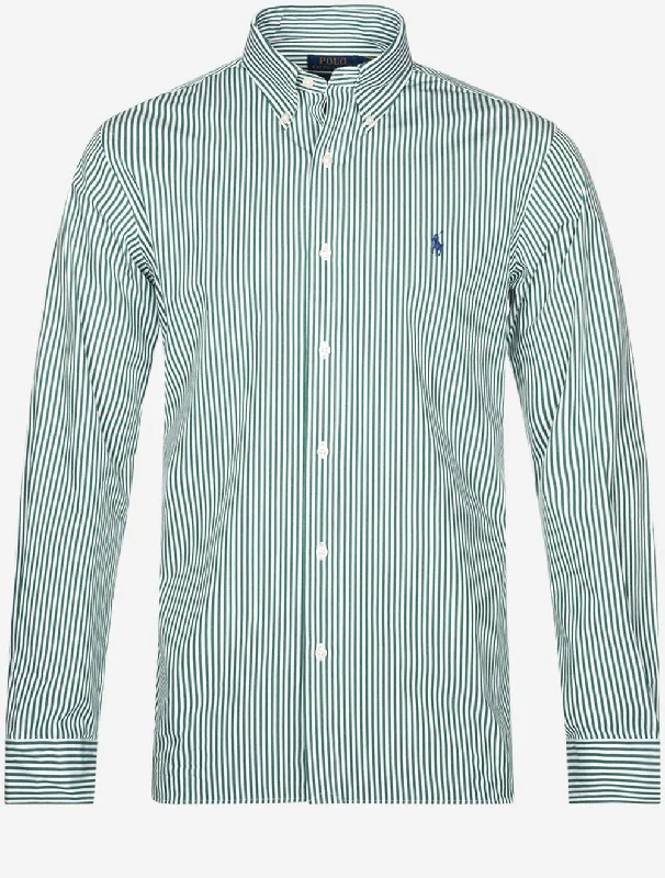 Men's Sustainable Recycled Material Casual Shirts for Eco - Conscious ConsumersPoplin Stripe Buttondown Shirt Green
