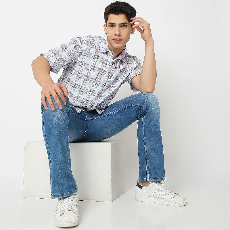 Plus Size Men's Striped Chambray Casual Shirts with a Spread Collar for a Preppy AppearanceSlim Fit Checkered Shirt Plus Size Men's Striped Chambray Casual Shirts with a Spread Collar for a Preppy AppearanceSlim Fit Checkered Shirt