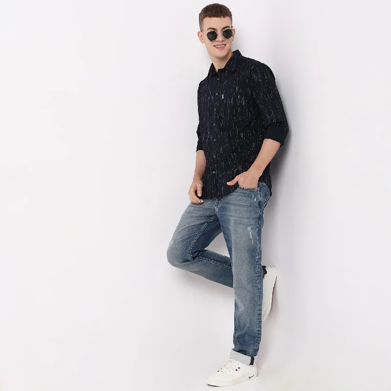Men's Thermal - Lined Casual Shirts in Black for Added Warmth in Cold WeatherSlim Fit Printed Shirt