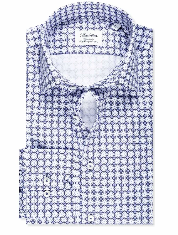 Men's Stretch - Fabric Casual Shirts in Navy Blue for a Comfortable and Flexible FitFitted Circle Pattern Shirt Navy Men's Stretch - Fabric Casual Shirts in Navy Blue for a Comfortable and Flexible FitFitted Circle Pattern Shirt Navy