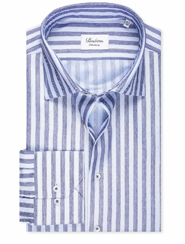 Men's Moisture - Wicking Performance Fabric Casual Shirts for Outdoor ActivitiesFitted Herringbone Stripe Shirt Navy Men's Moisture - Wicking Performance Fabric Casual Shirts for Outdoor ActivitiesFitted Herringbone Stripe Shirt Navy