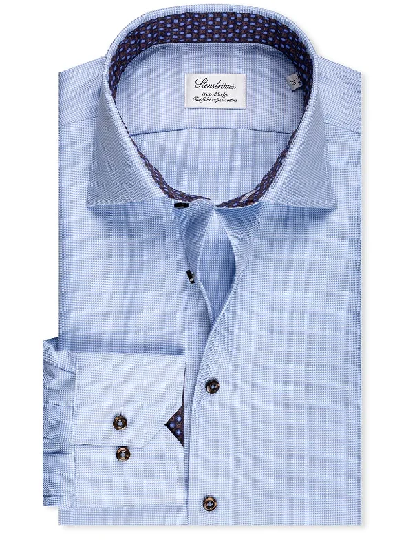 Men's Two - Tone Contrast Panel Casual Shirts in White and Navy for a Stylish and Eye - Catching DesignFitted Houndstooth Shirt Blue Men's Two - Tone Contrast Panel Casual Shirts in White and Navy for a Stylish and Eye - Catching DesignFitted Houndstooth Shirt Blue