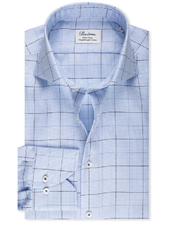 Men's Sustainable Recycled Material Casual Shirts for Eco - Conscious ConsumersChecked Twill Shirt Blue