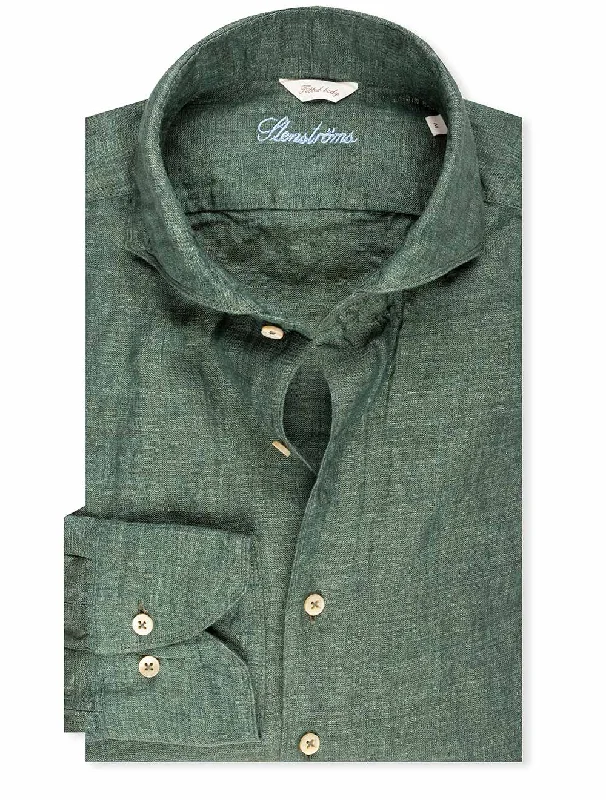 Men's Short - Sleeve Linen Casual Shirts in Light Khaki for a Breathable Summer OptionFitted Linen Shirt Green Men's Short - Sleeve Linen Casual Shirts in Light Khaki for a Breathable Summer OptionFitted Linen Shirt Green