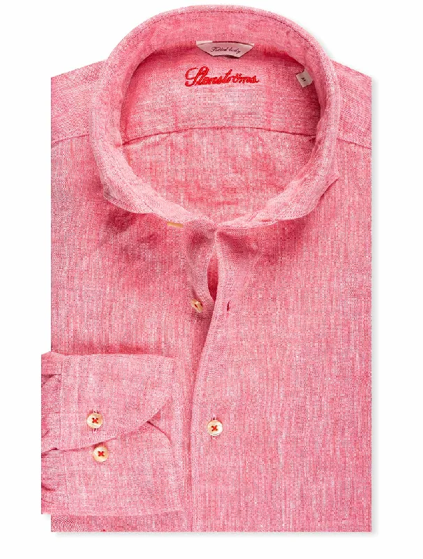 Men's Linen Blend Casual Shirts with Roll - Up Sleeves for a Summer Beach LookFitted Linen Shirt Pink Men's Linen Blend Casual Shirts with Roll - Up Sleeves for a Summer Beach LookFitted Linen Shirt Pink