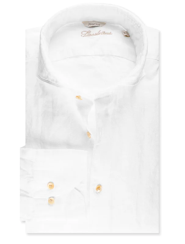 Men's Shearling - Lined Collar Casual Shirts in Brown for a Rustic and Warm AppealFitted Linen Shirt White Men's Shearling - Lined Collar Casual Shirts in Brown for a Rustic and Warm AppealFitted Linen Shirt White