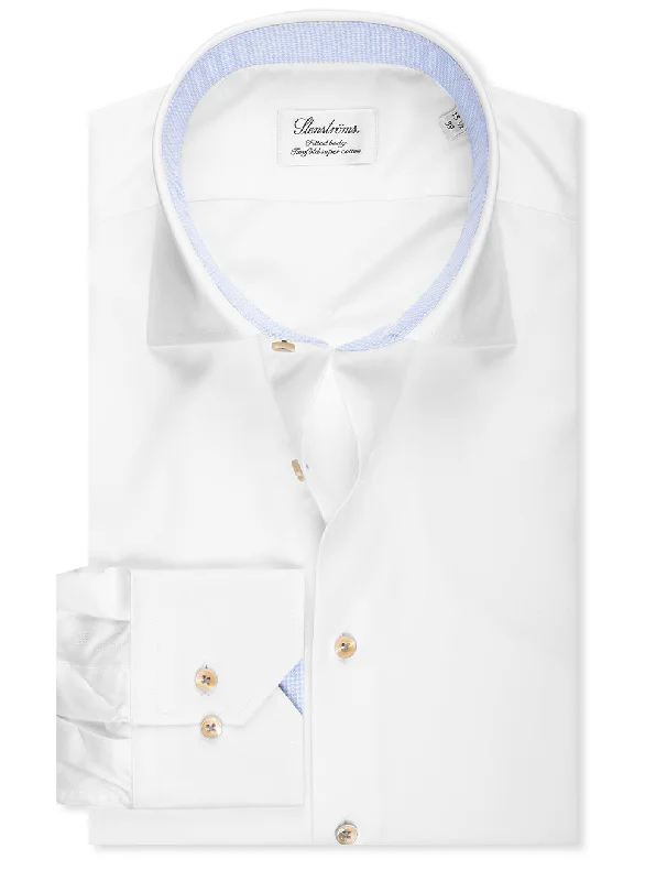 Men's Stretch - Fabric Casual Shirts in Navy Blue for a Comfortable and Flexible FitWhite with Blue Trim Cotton Fitted Shirt Men's Stretch - Fabric Casual Shirts in Navy Blue for a Comfortable and Flexible FitWhite with Blue Trim Cotton Fitted Shirt