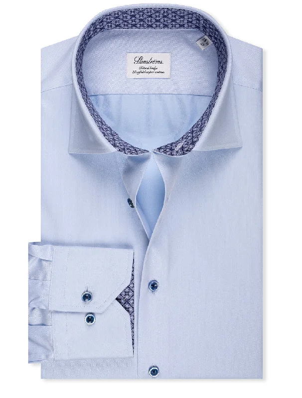 Men's Wrinkle - Resistant Polyester Blend Casual Shirts for Easy Travel and MaintenanceBlue Contrast Twill Cotton Fitted Shirt Men's Wrinkle - Resistant Polyester Blend Casual Shirts for Easy Travel and MaintenanceBlue Contrast Twill Cotton Fitted Shirt