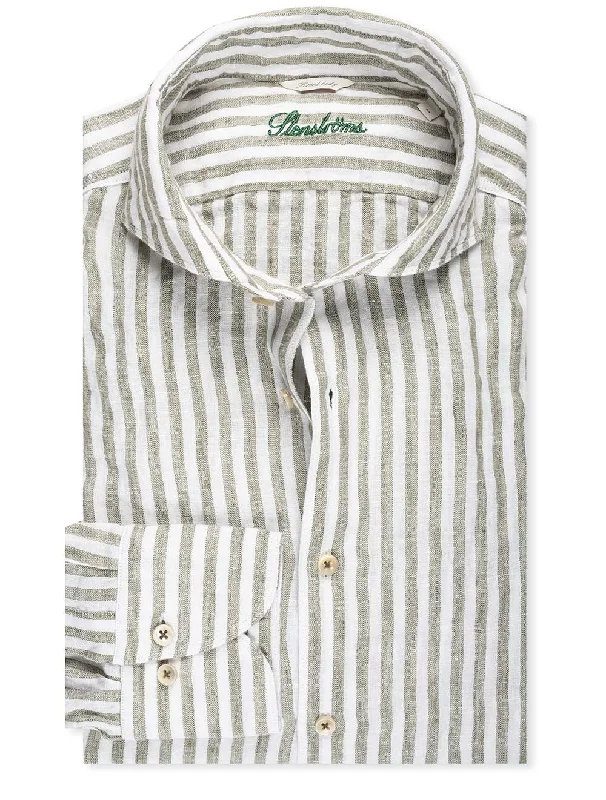 Men's Distressed Denim Casual Shirts with Frayed Edges for a Trendy and Rugged LookFitted Striped Linen Shirt Sage Men's Distressed Denim Casual Shirts with Frayed Edges for a Trendy and Rugged LookFitted Striped Linen Shirt Sage
