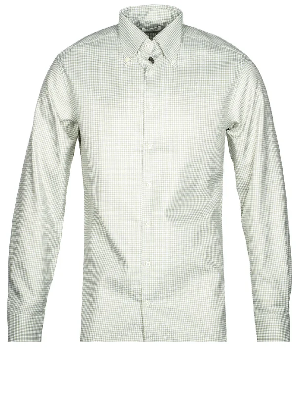 Men's Two - Tone Contrast Panel Casual Shirts in White and Navy for a Stylish and Eye - Catching DesignGingham Fitted Shirt Green Men's Two - Tone Contrast Panel Casual Shirts in White and Navy for a Stylish and Eye - Catching DesignGingham Fitted Shirt Green