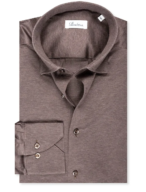Men's Long - Line Oversized Casual Shirts in Dark Gray for a Relaxed and Modern LookSlimline Jersey Stretch Shirt Dk Brown Melange Men's Long - Line Oversized Casual Shirts in Dark Gray for a Relaxed and Modern LookSlimline Jersey Stretch Shirt Dk Brown Melange