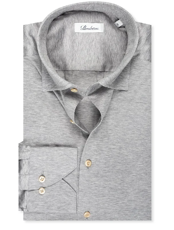 Men's Embroidered Detail Casual Shirts in Beige for a Touch of EleganceSlimline Jersey Stretch Shirt Grey Men's Embroidered Detail Casual Shirts in Beige for a Touch of EleganceSlimline Jersey Stretch Shirt Grey