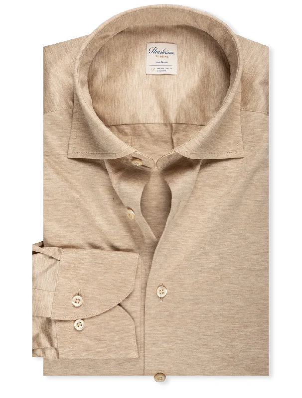 Men's Short - Sleeve Linen Casual Shirts in Light Khaki for a Breathable Summer OptionSlimline Jersey Stretch Shirt Beige Men's Short - Sleeve Linen Casual Shirts in Light Khaki for a Breathable Summer OptionSlimline Jersey Stretch Shirt Beige