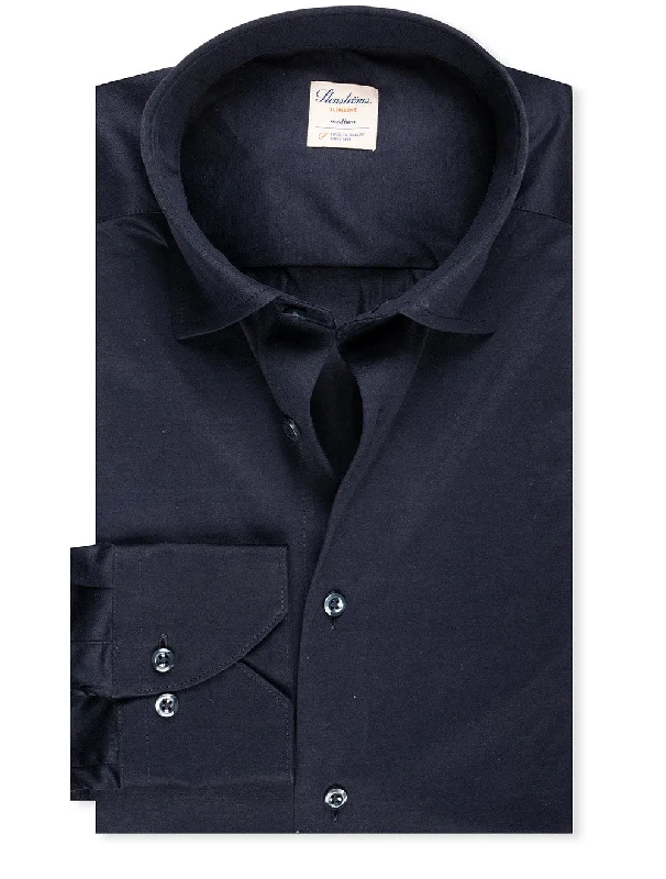 Plus Size Men's Striped Chambray Casual Shirts with a Spread Collar for a Preppy AppearanceSlimline Jersey Stretch Shirt Navy Plus Size Men's Striped Chambray Casual Shirts with a Spread Collar for a Preppy AppearanceSlimline Jersey Stretch Shirt Navy