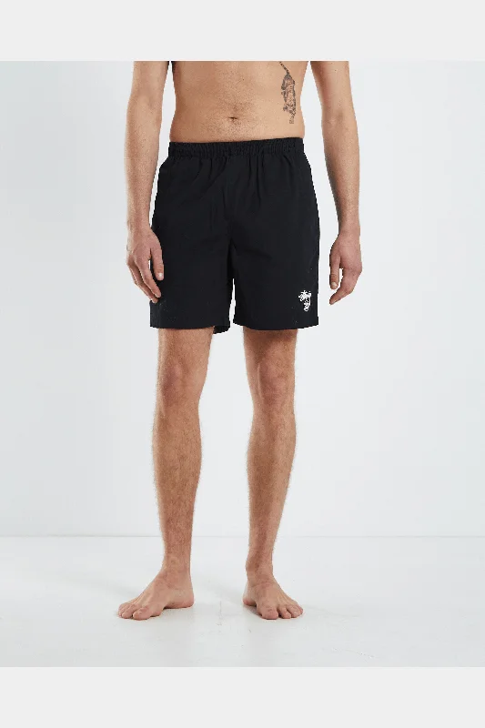 Men's plaid pattern wool blend shorts for a preppy fall styleStussy Basic Stock Beach Short - Black Men's plaid pattern wool blend shorts for a preppy fall styleStussy Basic Stock Beach Short - Black