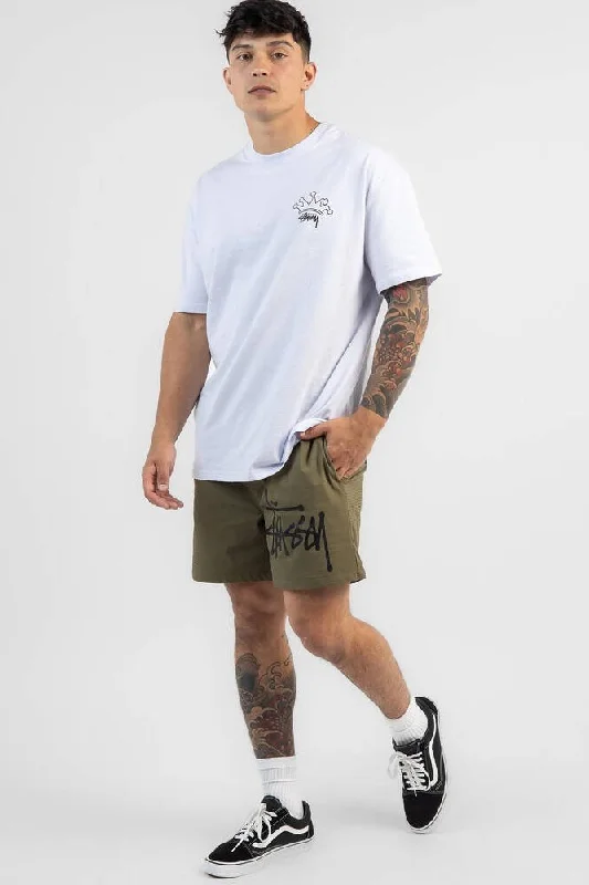 Men's zip - pocket canvas shorts for added functionality during travelStussy big graffiti beachshort - army green Men's zip - pocket canvas shorts for added functionality during travelStussy big graffiti beachshort - army green