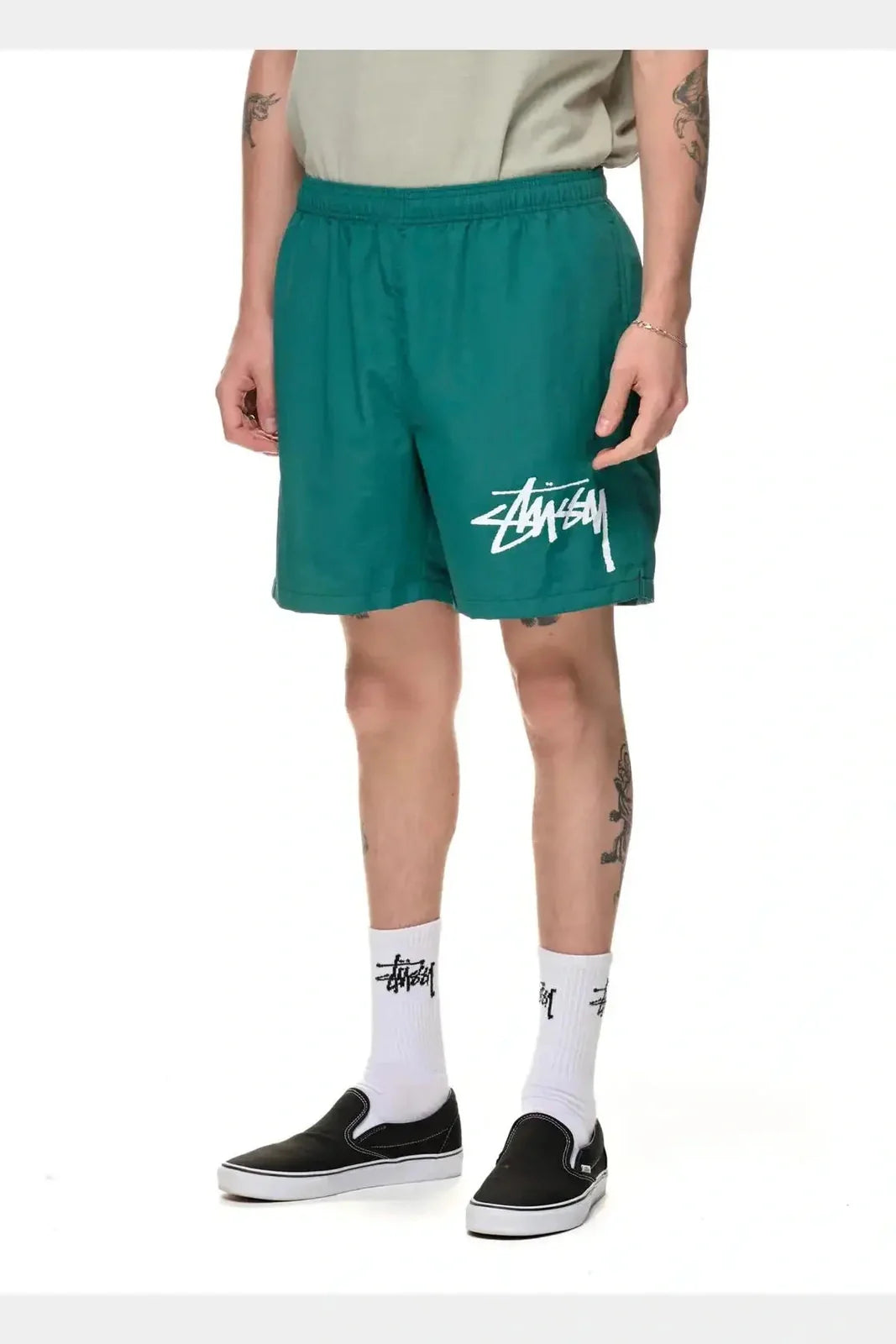 Men's ripped denim shorts for a trendy streetwear aestheticStussy big stock watershort - dark teal Men's ripped denim shorts for a trendy streetwear aestheticStussy big stock watershort - dark teal