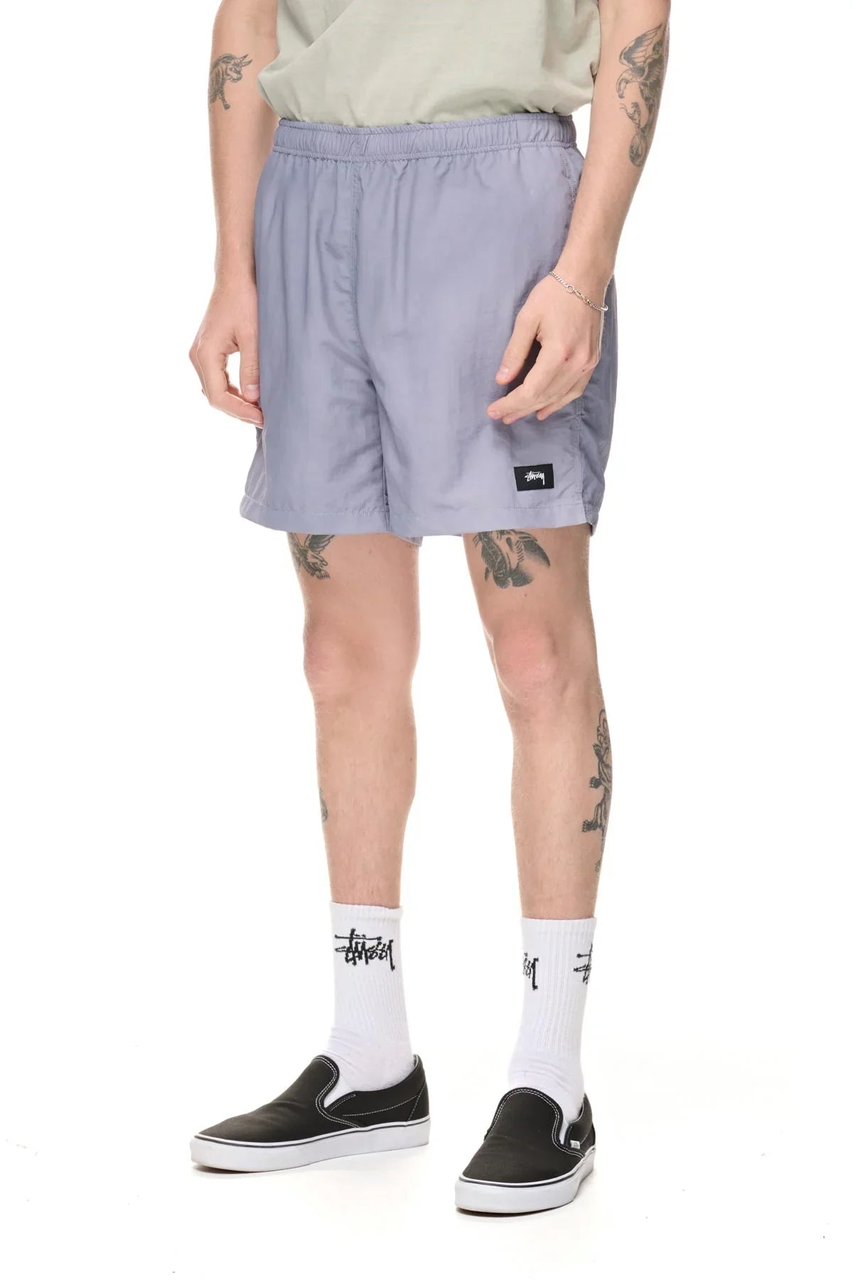 Men's button - fly denim work shorts for durability on the jobStussy wave dye watershort - grey