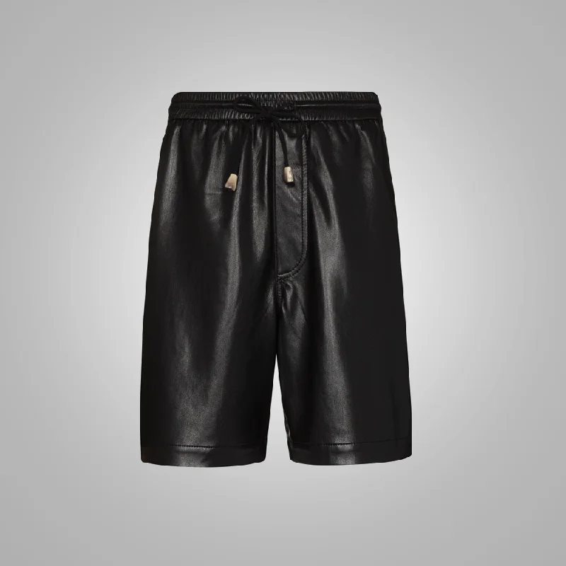 Men's floral print silk blend shorts for a unique night - out lookNew Black Mens Lambskin Leather Shorts