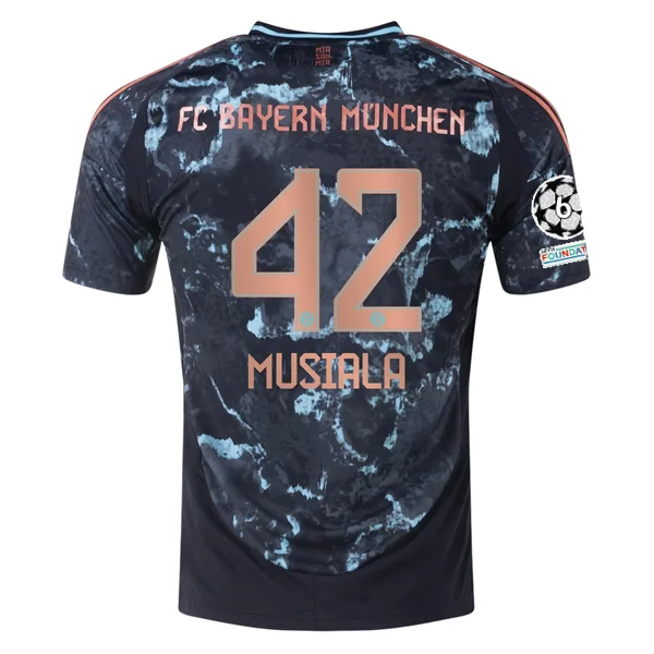 Men's Custom - Printed Baseball Jerseys with Player Names and Numbers for Personalized Styleadidas Bayern Munich Authentic Jamal Musiala Away Jersey w/ Champions League Patches 24/25 (Black/Copper/Blue) Men's Custom - Printed Baseball Jerseys with Player Names and Numbers for Personalized Styleadidas Bayern Munich Authentic Jamal Musiala Away Jersey w/ Champions League Patches 24/25 (Black/Copper/Blue)