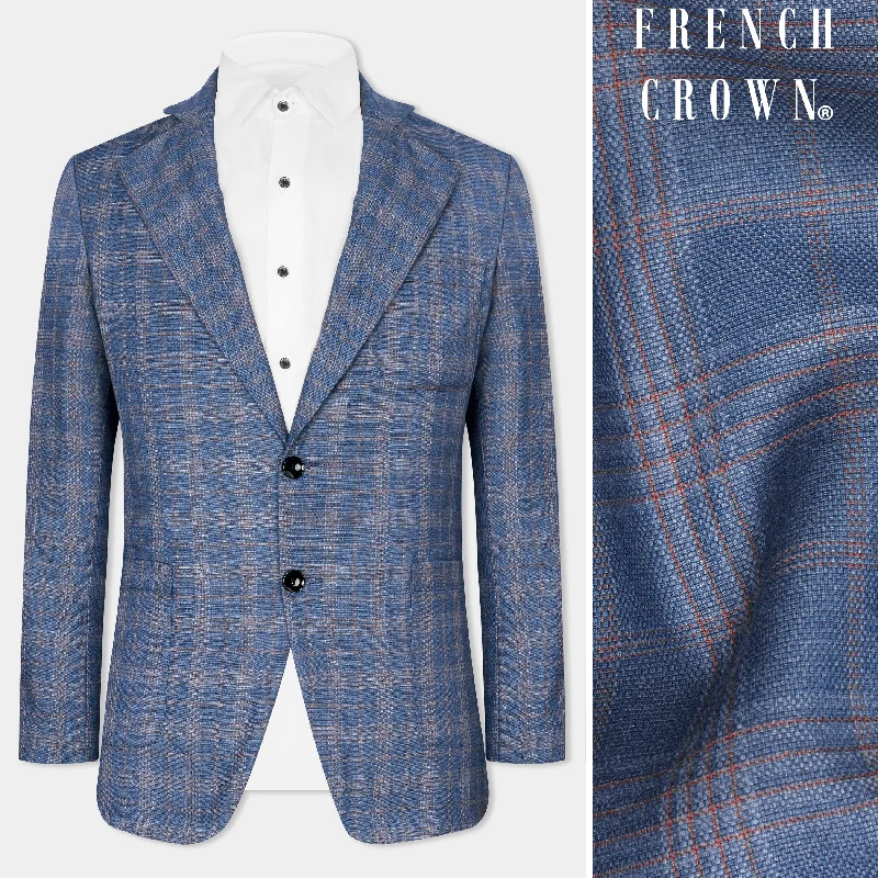 Men's Lightweight Linen - Blend Blazer in Beige for a Casual and Comfortable Summer EnsembleAlaskan Blue and Nevada Brown Plaid Wool Rich Designer Blazer Men's Lightweight Linen - Blend Blazer in Beige for a Casual and Comfortable Summer EnsembleAlaskan Blue and Nevada Brown Plaid Wool Rich Designer Blazer