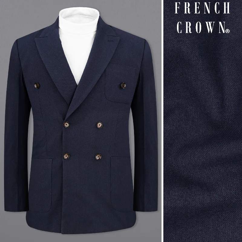 Men's Slim Fit Denim Blazer in Blue for a Casual and Trendy Streetwear LookBaltic Navy Blue Wool Rich Double Breasted Sports Blazer