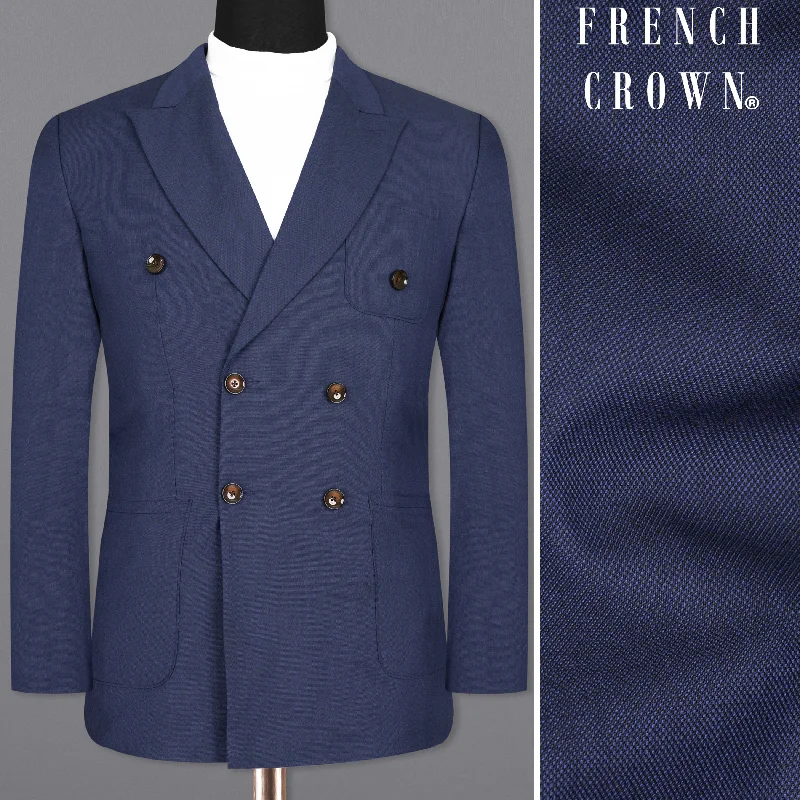 Slim Fit Men's Navy Blue Wool Blazer for a Classic and Professional LookBiscay Blue Double Breasted Woolrich Sports Blazer Slim Fit Men's Navy Blue Wool Blazer for a Classic and Professional LookBiscay Blue Double Breasted Woolrich Sports Blazer