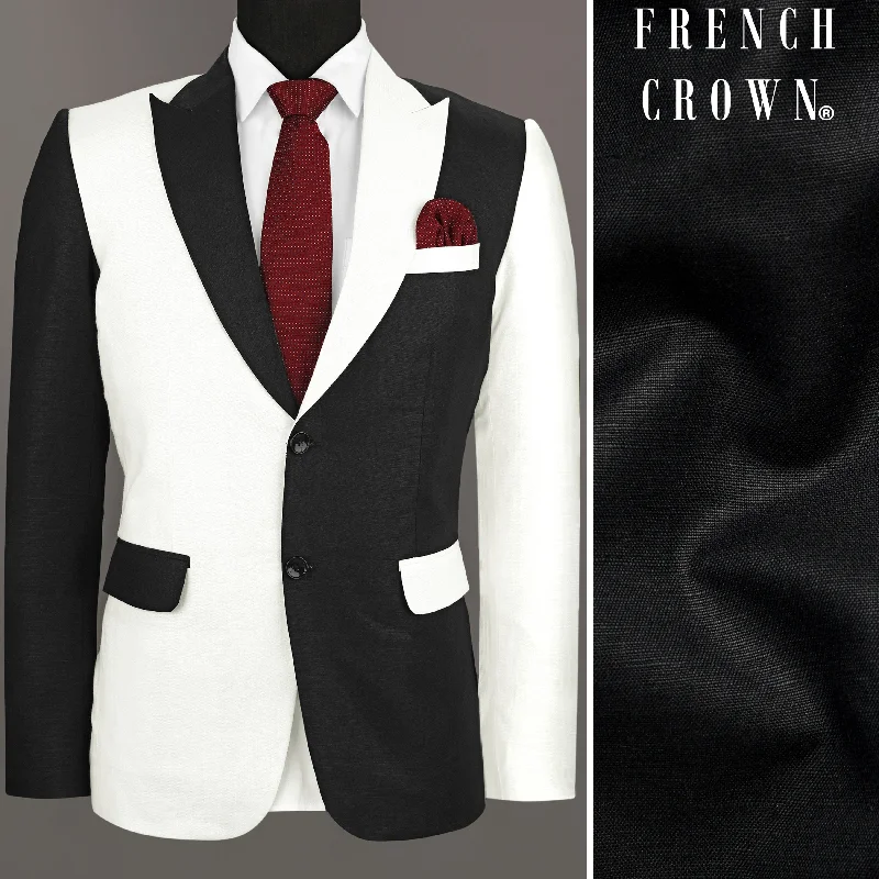 Men's Military - Inspired Khaki Blazer with Epaulettes for a Dapper and Stylish OutfitBlack & White Luxurious Linen Blazer