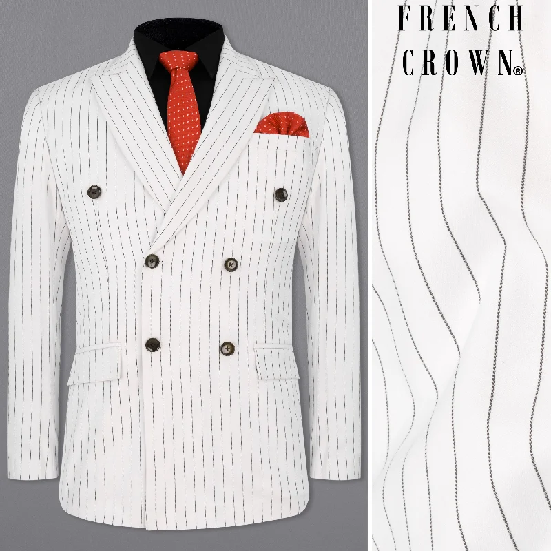 Men's Lightweight Linen - Blend Blazer in Beige for a Casual and Comfortable Summer EnsembleBright White Striped Double Breasted Blazer Men's Lightweight Linen - Blend Blazer in Beige for a Casual and Comfortable Summer EnsembleBright White Striped Double Breasted Blazer