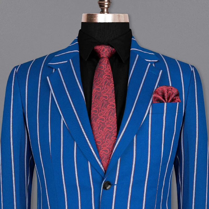 Men's Single - Breasted Cashmere Blazer in Camel for a Luxurious and Elegant Winter LookCerulean Blue Striped Woolrich Blazer