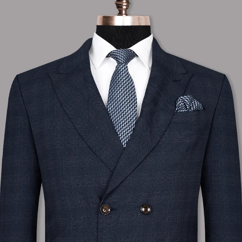 Men's Pin - Striped Wool - Blend Blazer in Navy and White for a Traditional Business AttireCharade Blue Plaid Double Breasted Wool Rich Blazer Men's Pin - Striped Wool - Blend Blazer in Navy and White for a Traditional Business AttireCharade Blue Plaid Double Breasted Wool Rich Blazer