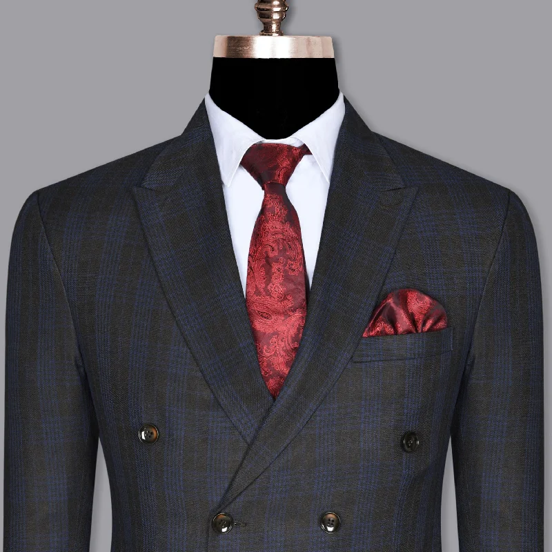 Men's Stretch - Fabric Blazer in Black for a Comfortable and Flexible Everyday WearCharcoal Plaid Wool Blend Double Breasted Blazer Men's Stretch - Fabric Blazer in Black for a Comfortable and Flexible Everyday WearCharcoal Plaid Wool Blend Double Breasted Blazer